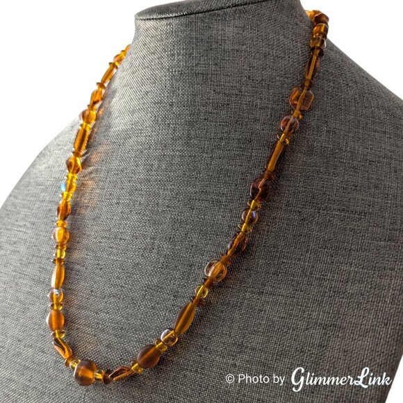 Honey Brown Mixed Bead AB Aurora Borealis Silver Tone Toggle Clasp Necklace - Picture 4 of 12